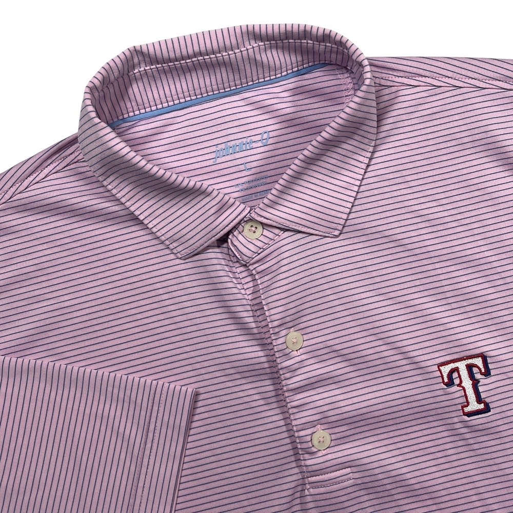 johnnie-O Polo Shirt Mens Large Pink Striped Texas Rangers Golf JMPO1720 Sport